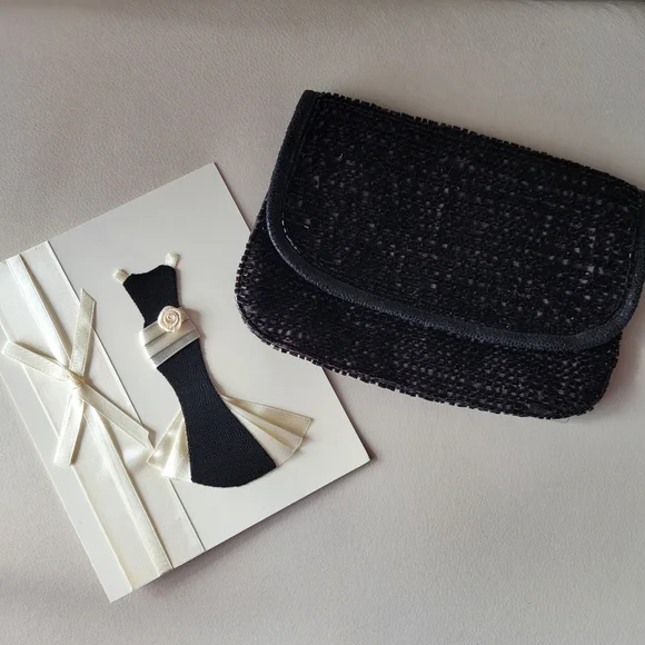 Beaded Black Clutch Small Bag ~ Contemporary & Vintage Vibe ~ Date Night ~ Fancy - Picture 3 of 16